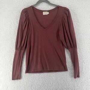 Nation LTD Top Small Emilia Drama Puff Sleeve V-Neck Pink Anthropologie Boho